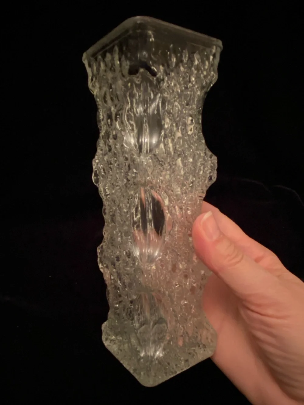 Retro OBERGLAS Austria Mid-Century 70s Modernist Bark Texture Ice Art Glass Vase